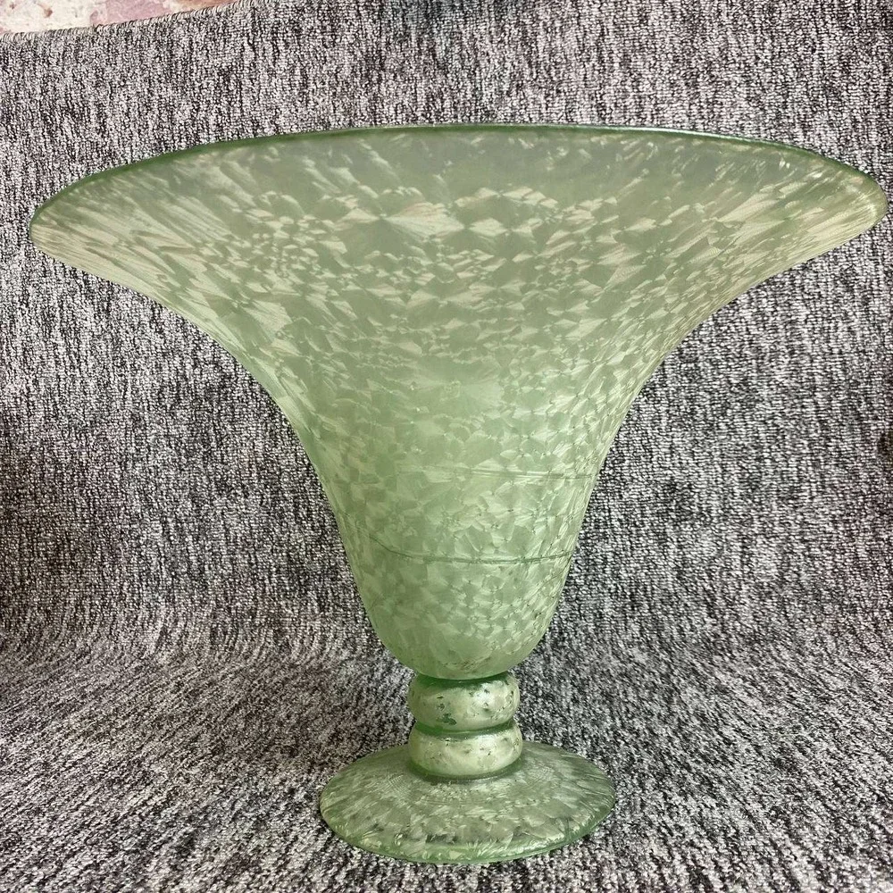 Spain Recycled Glass Vase Large‎ Green Mottled Art Glass Spain Centerpiece